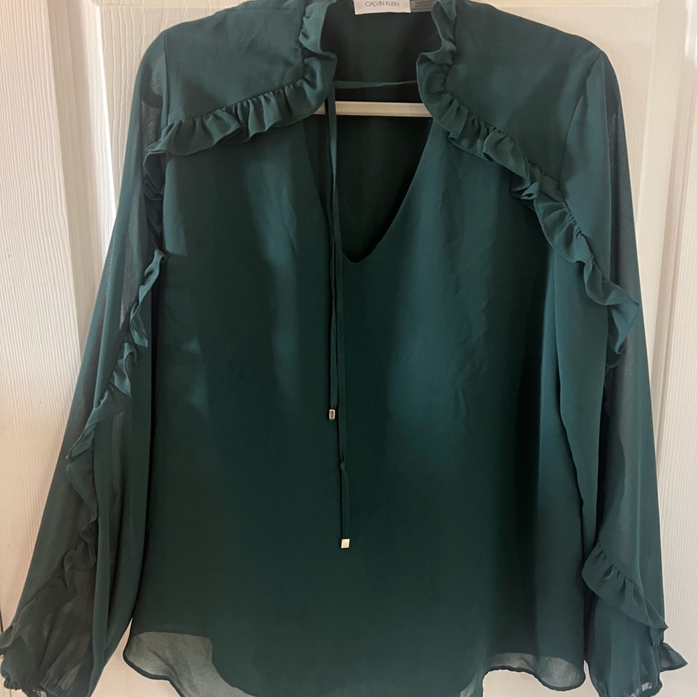 Calvin Klein Emerald Ruffle Blouse